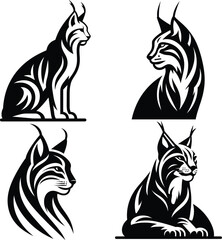Graphic Lynx Silhouettes   Modern Predator Vector   Striking Feline Illustration © mohammedShorab