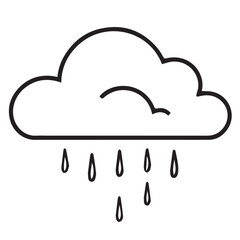 A black outline vector illustration of a cloud with raindrops falling, symbolizing rain.