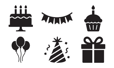 Birthday and party icon silhouette set