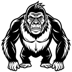 Powerful gorilla with a stern expression isolated on white background