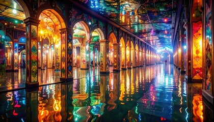 Obraz premium Enchanted Carnival Maze Reflected in Flooded Surreal Environment