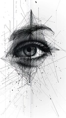Obraz premium Abstract eye graphic design, digital lines, geometric shapes, futuristic background