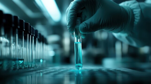 A focused scientist in a lab uses a test tube to conduct research, surrounded by glass containers, conveying the importance of scientific inquiry in driving progress and innovation.