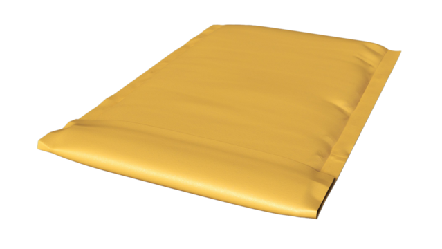 A flat, golden, padded envelope commonly used for mailing fragile items.