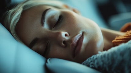 A serene image of a woman peacefully resting, exuding tranquility and calmness, illustrating the essence of relaxation and the importance of restful sleep in a busy world.