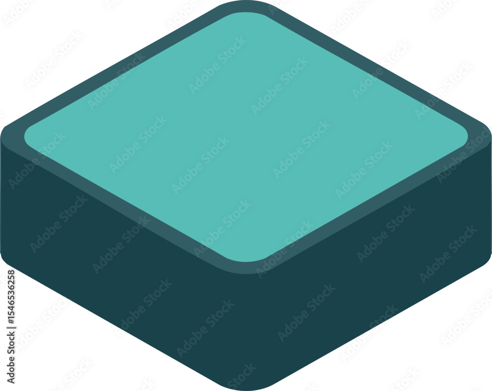 Poster isometric blue square button icon with rounded corners in simple minimal style for user interface de