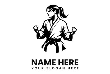 Black and white logo of a female martial artist in karate stance.