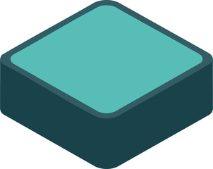 Isometric blue square button icon with rounded corners in simple minimal style for user interface design