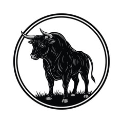 Obraz premium Powerful Black Bull Illustration in Circular Frame – Strength, Determination, and Symbol of Bull Market