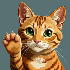 Cute orange tabby kitten raising paw in greeting