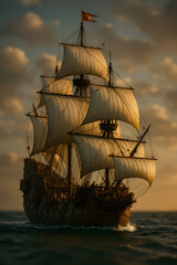 sailing ship in the sunset