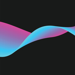 Abstract line fluid wave color gradient blue to pink on dark black background