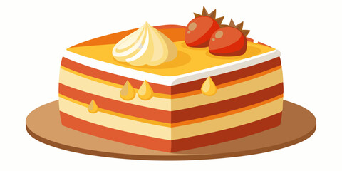 Delicious layered cake with strawberries and cream