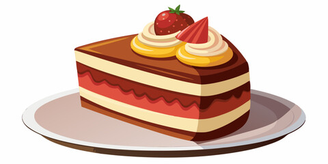 Delicious chocolate strawberry cake slice on plate