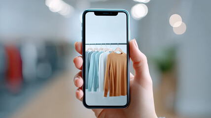 Virtual fitting room interface on smartphone screen