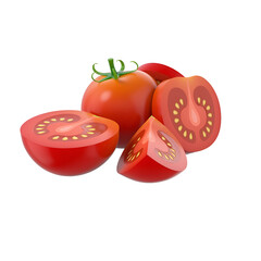 Fototapeta premium A vibrant illustration of tomatoes, showcasing whole and sliced pieces, emphasizing their fresh and juicy appearance.