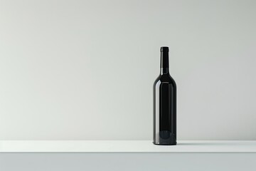High Quality Image of Black Wine Bottle on White Surface on White Background