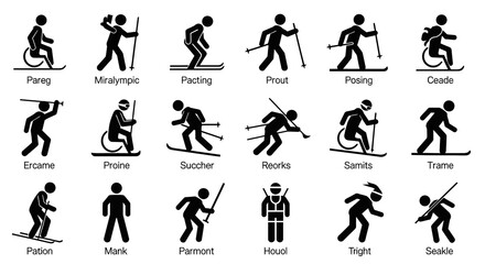 Various Disabled Skiers and Snowboarders in Different Styles and Poses