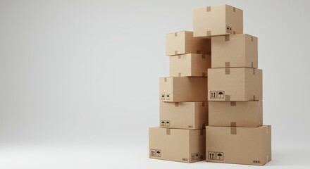 Obraz premium Pile of stacked cardboard boxes for shipping, moving or storage concept
