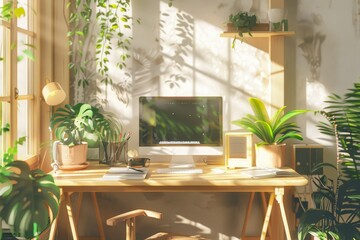 Detailed Picture of Creative and Cozy Workplace at Home Office