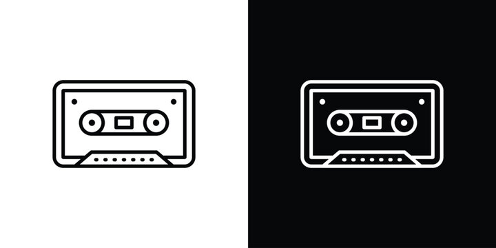 Old Cassette icon in black. flat graphic vector icon