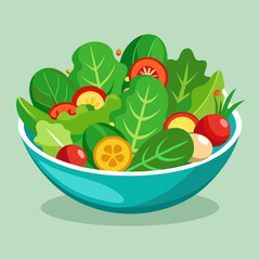 Fresh green salad with tomatoes and citrus in bowl