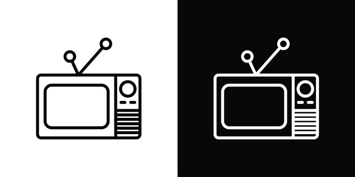 Old TV icon in black. flat graphic vector icon