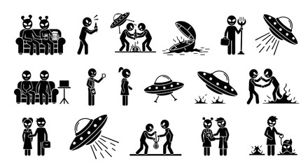 Collection of Black and White Alien Encounters and Activities