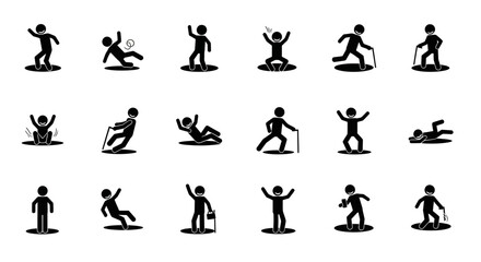 Obraz premium Collection of Black Stick Figure Icons in Various Poses and Activities