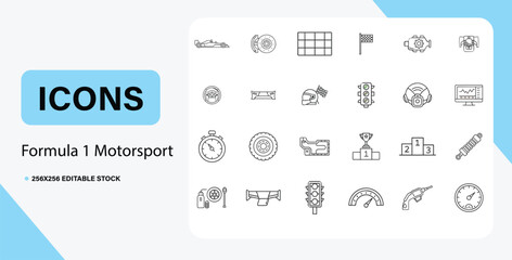 Formula 1 motorsport icons set for web and app design