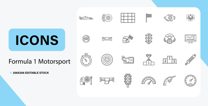 Formula 1 motorsport icons set for web and app design