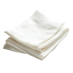 Stack of white linen napkins isolated on transparent background