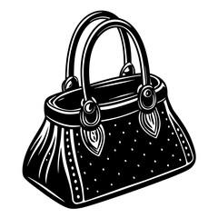 Stylish black and white handbag with dotted pattern isolated on white