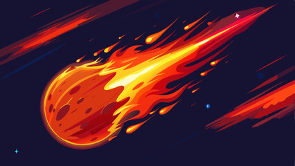 Fiery meteoroid falling through space