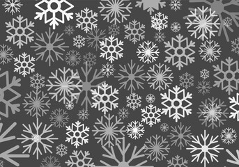 This vector illustration features an array of snowflakes in different shapes and sizes against a dark background. The design embraces a festive Christmas vibe, perfect for seasonal decorations
