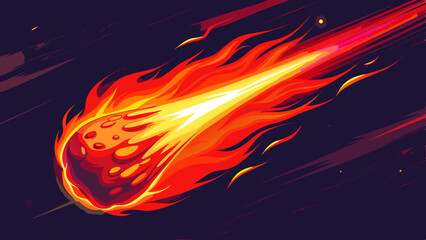 Fototapeta premium Fiery meteoroid falling through space illustration