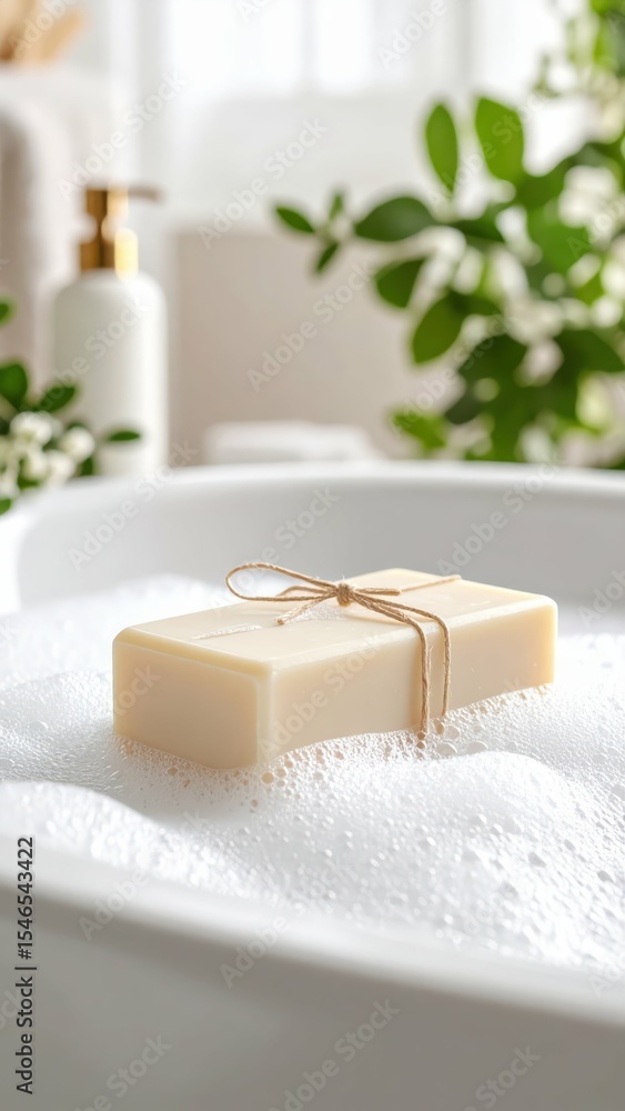 Aufkleber fresh soap floating on bubbles in serene relaxing bath setting