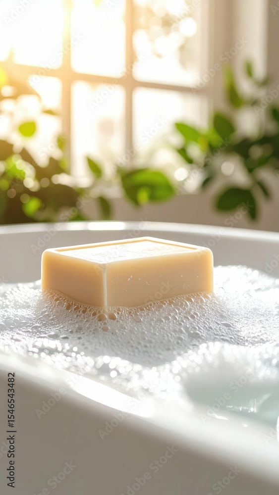 Poster fresh floating soap in bubbles creating a serene relaxing atmosphere