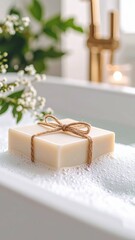 Serene Floating Soap in a Bath Surrounded by Relaxing Bubbles