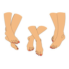 Collection. Silhouettes of human legs, feet in a modern one line style. Continuous line drawing, outline for decoration, posters, wall art, stickers, logo. Vector illustration set