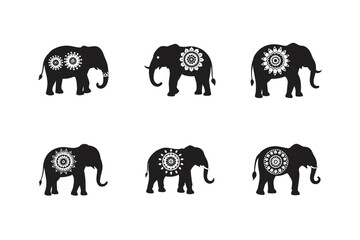 mandala filled elephant silhouette icon vector art
