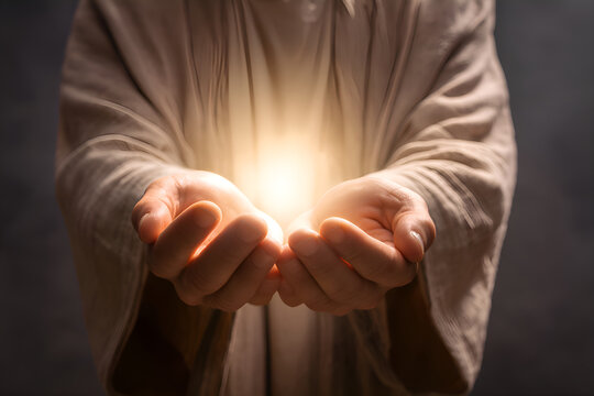 Jesus christ showing light in open hands