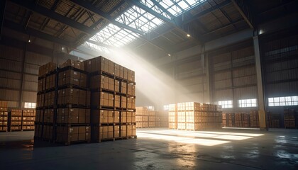 Ambient Light Filtering Through Skylight in Futuristic Warehouse Setting