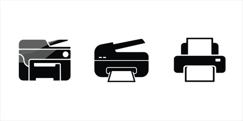 printer vector set illustration on white background, printer silhouette vector icon 