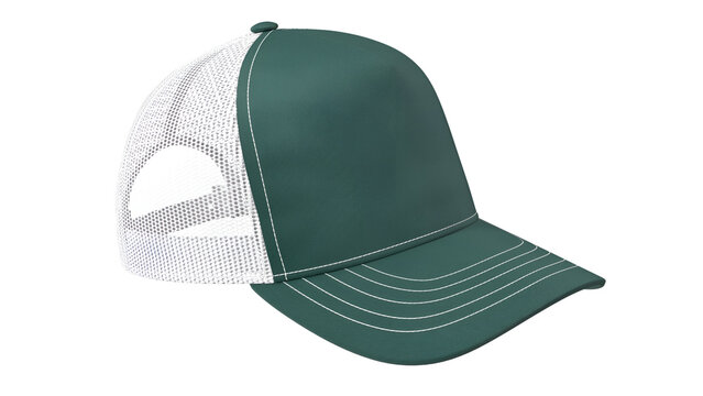 A green trucker cap with a mesh back, ideal for casual wear and outdoor activities.