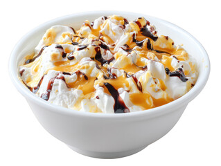 Bowl of Whipped Cream with Chocolate and Caramel Drizzle