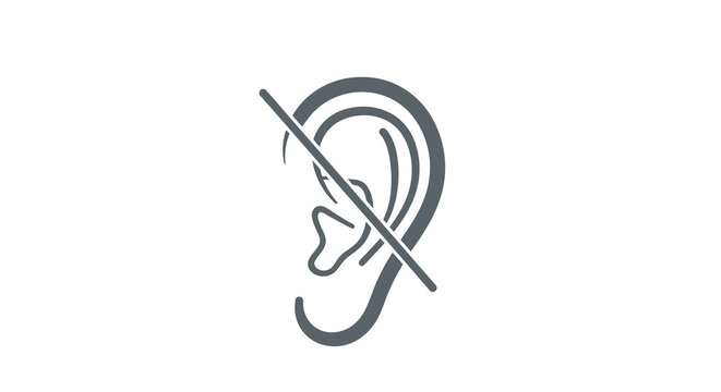 Gray Ear Icon with Prohibited Symbol, Showing No Sound Allowed