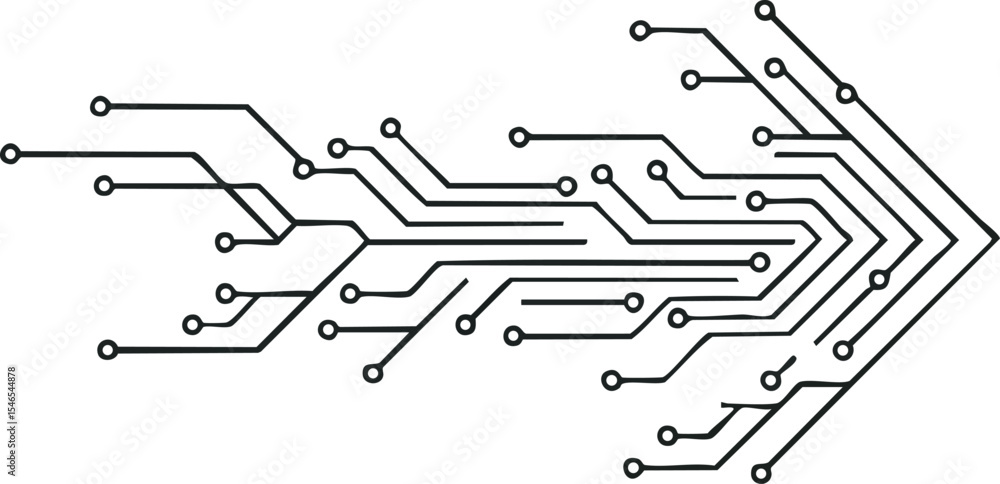 Poster arrow shaped digital circuit board design symbolizing technology and innovation in black and white v