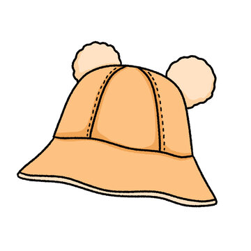 tan bucket hat with pom poms clip art preview