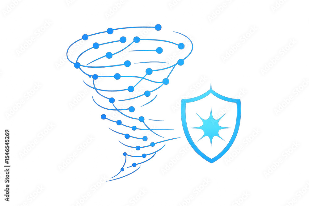 Poster Abstract Representation of a Tornado with a Shield Symbolizing Protection and Security